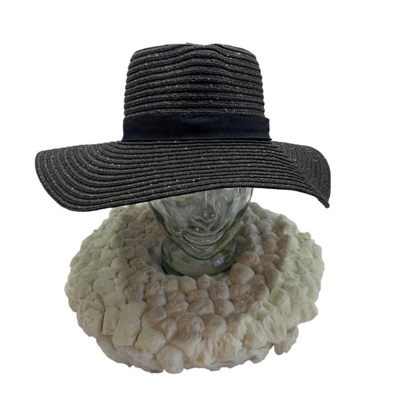 Fair Weather Black Straw Wide Brim Heart Crown Sun Hat - Picture 2 of 12